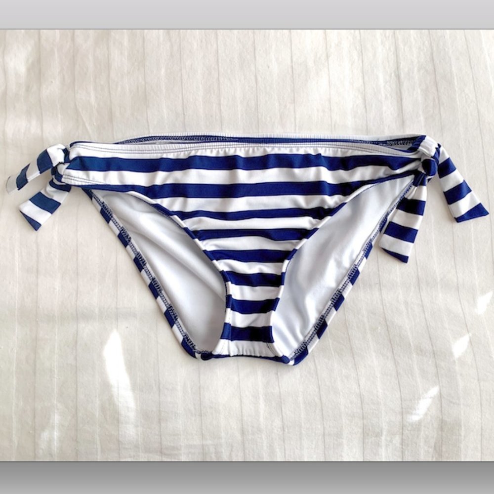 Mossimo Navy Blue And White Striped Bikini Bottom